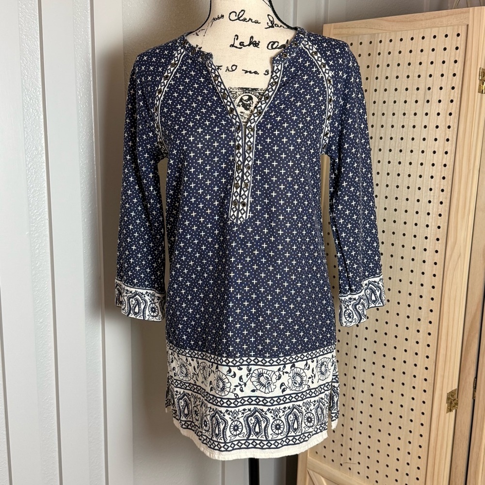 Forever 21 navy + white boho tunic dress • size S - Picture 2 of 8